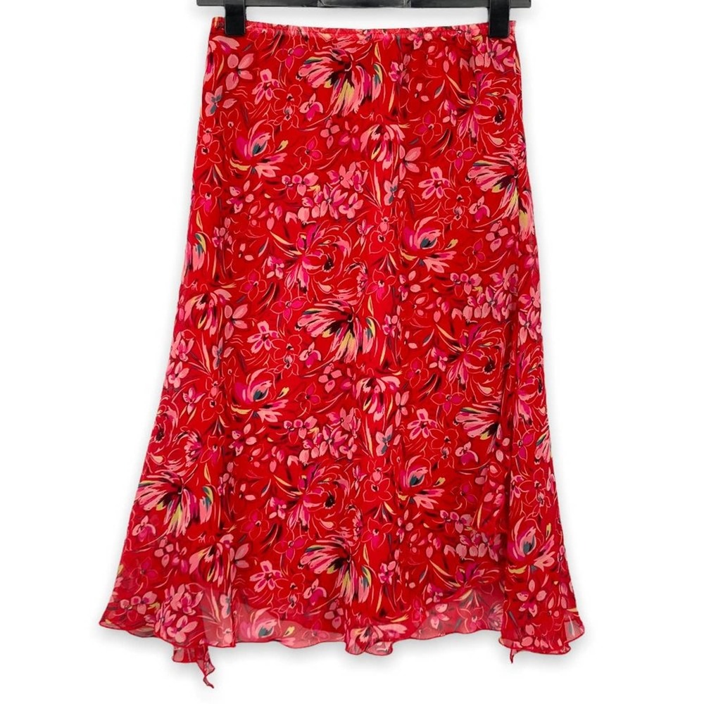 Sag Harbor Petite Red Floral Midi Skirt